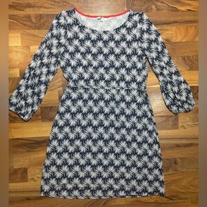 Boden Lucie Stretch Jersey Tunic Balloon Sleeve Palm Dress Navy Size 8L Vacation